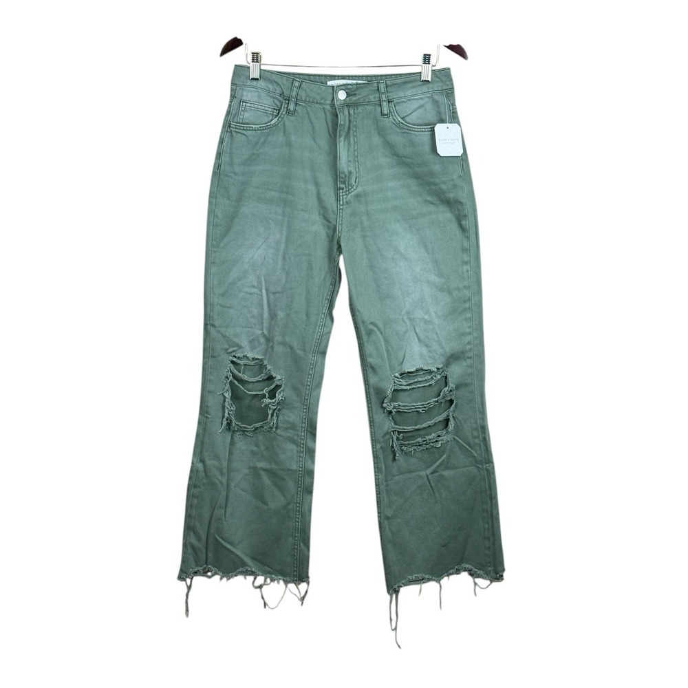 Altar'd State 28 Green High Rise Distressed Cropped Aubrielle Straight Leg Jeans